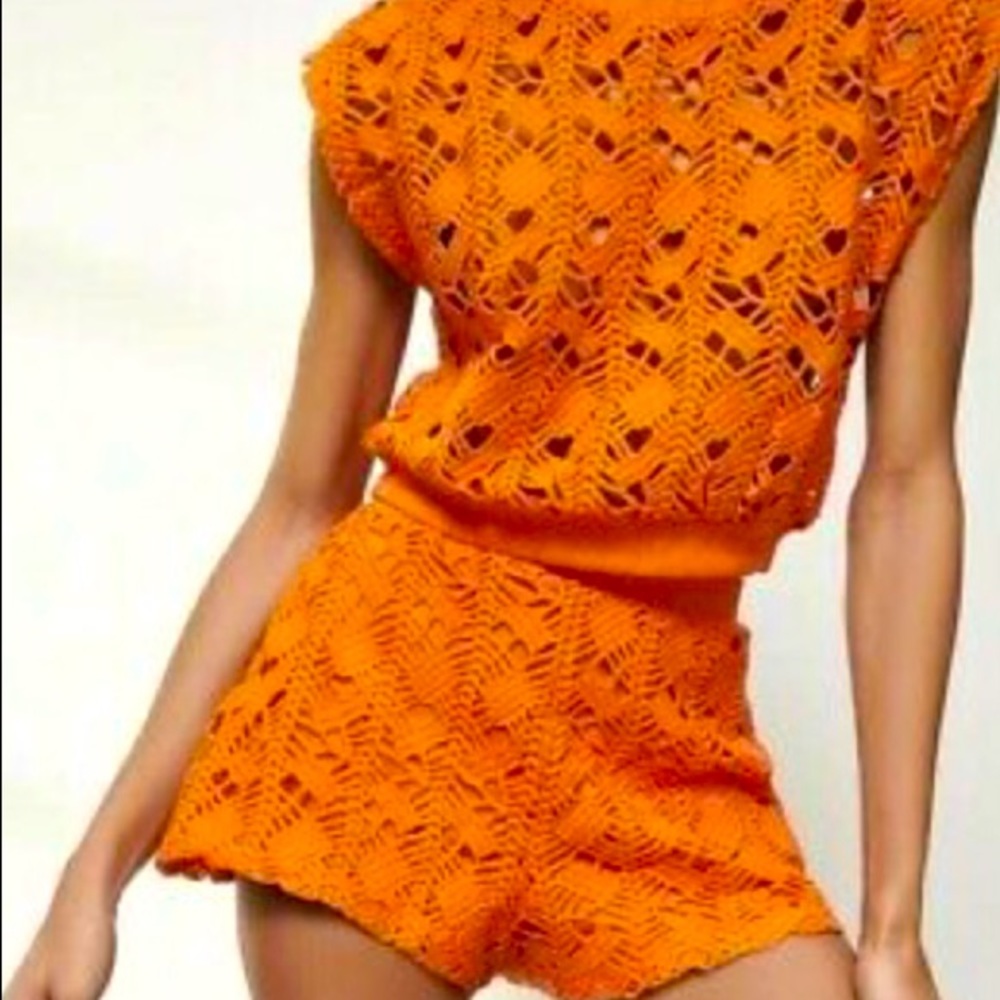 Zara Dark Orange NWT Crochet Set, shorts and top